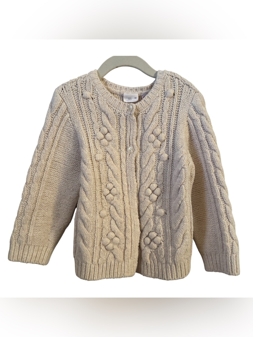 Zara Cream Button Down Chunky Knit Girls Cardigan Jumper Sweater Size 2-3 years